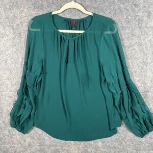 Forest Green Blouse w/ Fluffy Sleeves Women's Size Large Worthington‎